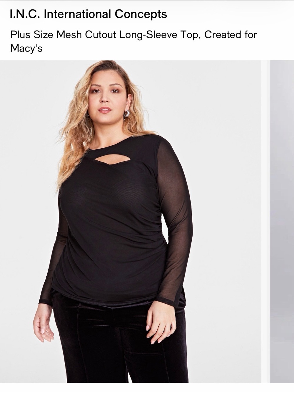 INC International Concepts Black Mesh Cutout Long-Sleeve Top
